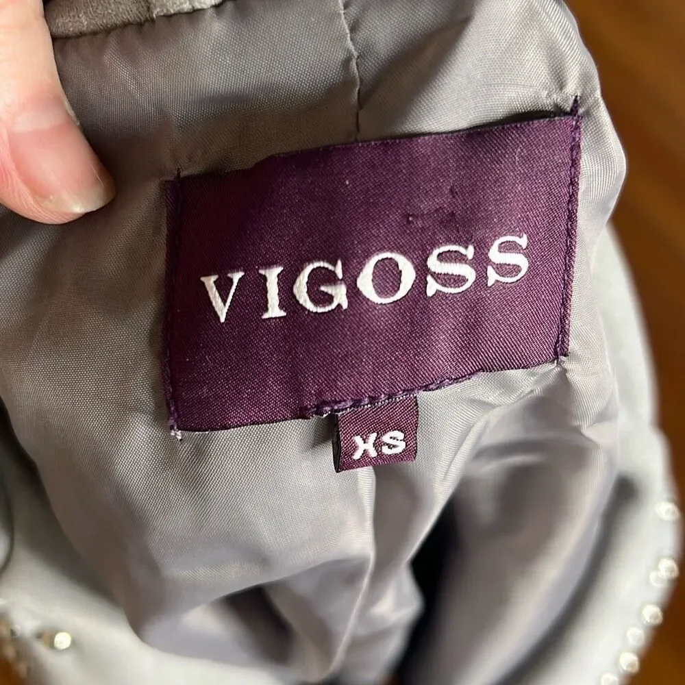 Vigoss Studded Faux Suede Moto Jacket Gray Size XSmall